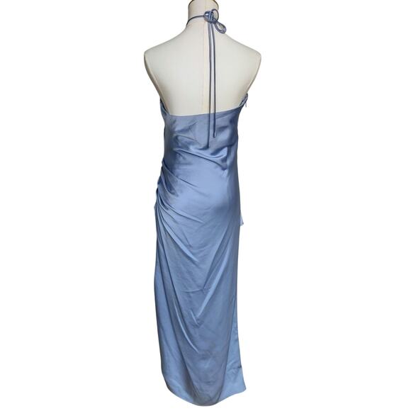 Jonathan Simkhai Hansel Halter Neck Blue Satin Midi Dress Size 6 - Picture 4 of 7